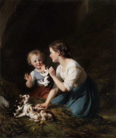 Children with Kittens by Fritz Zuber Buhler